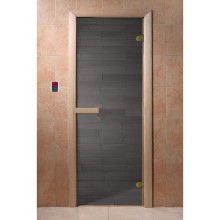 Дверь стеклянная DoorWood 700*1900 "Сумерки" стекло графит прозрачный 6 мм, коробка хвоя, деревянная ручка